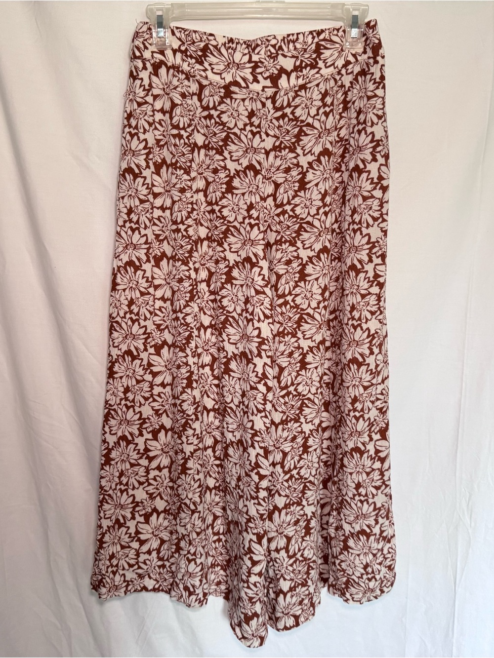 Olivia Grey Floral Wide Leg Culottes Pants Rust Cream Boho Palazzo Medium